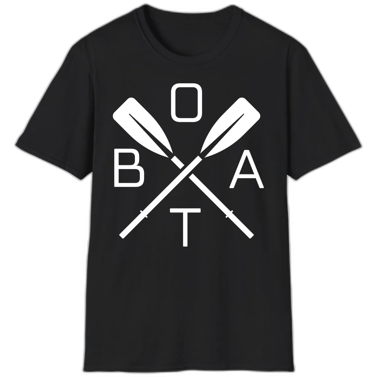 Oar Boat Graphic Design T-Shirt in Black