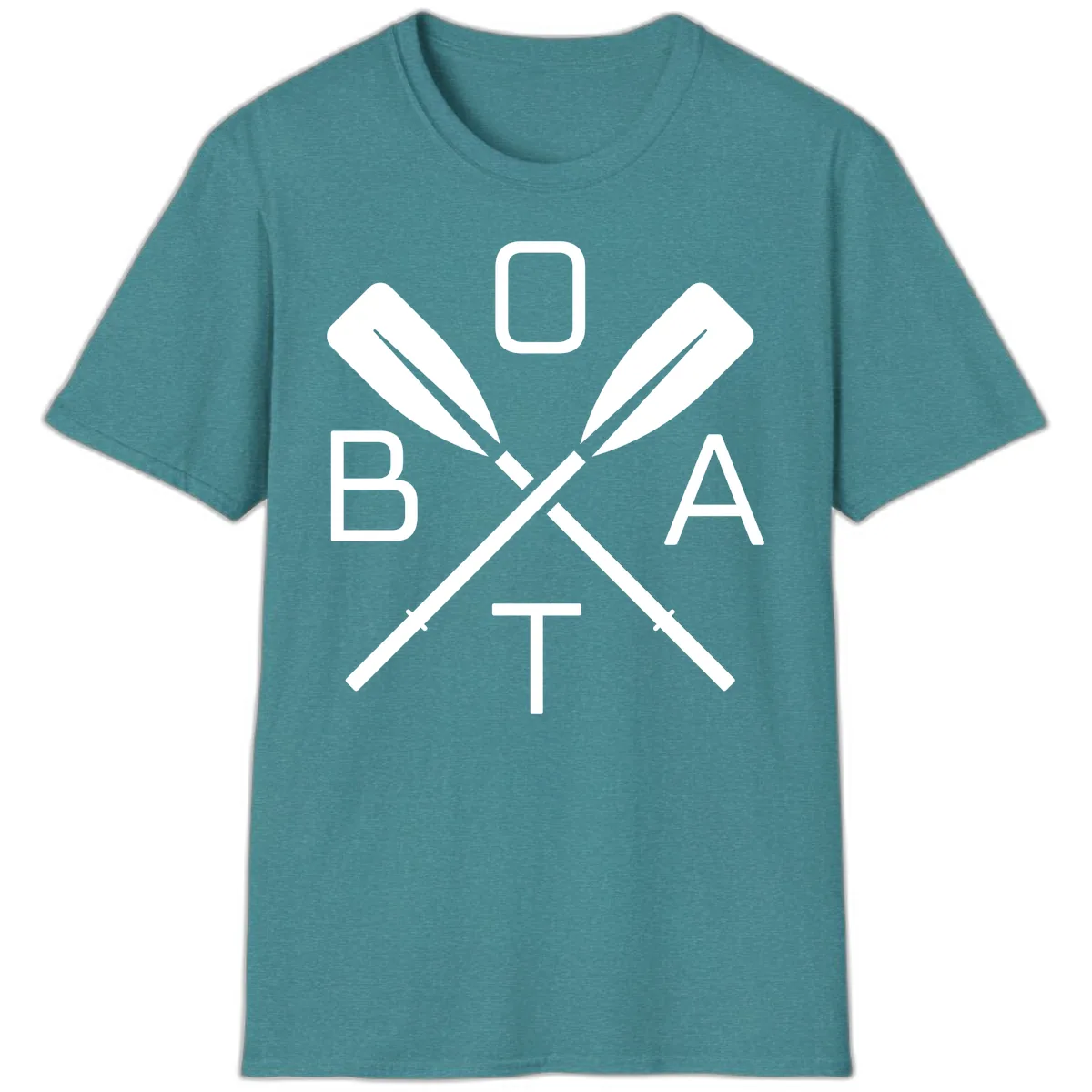 Oar Boat Graphic Design T-Shirt in Heather Galapagos Blue