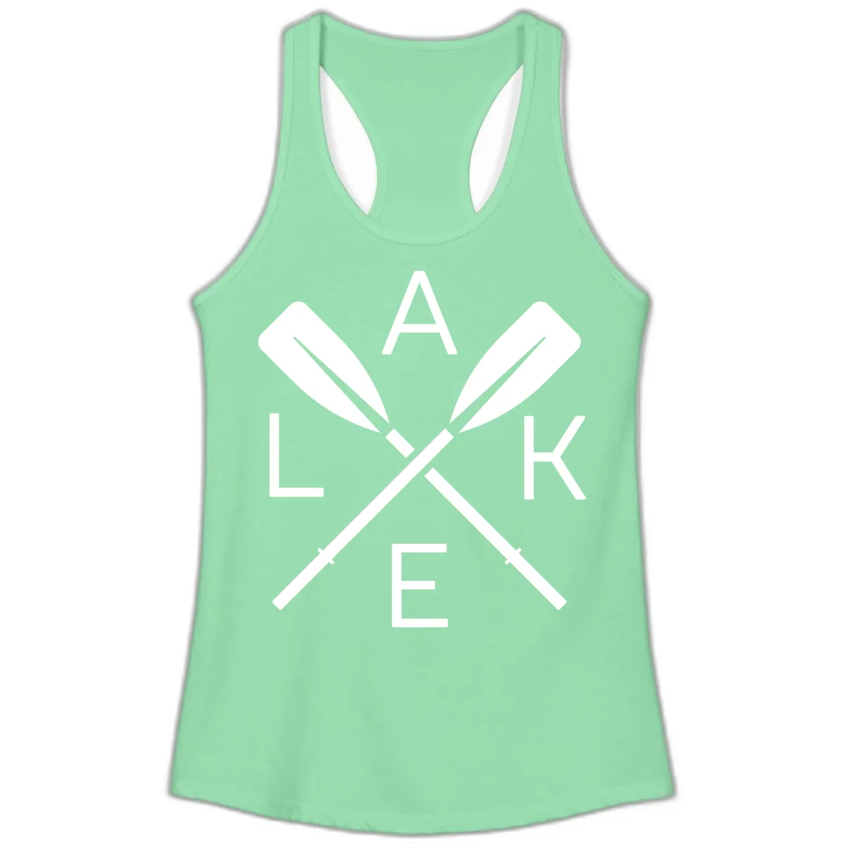 Lake Day Crossed Oars Ladies Tank in Solid Mint