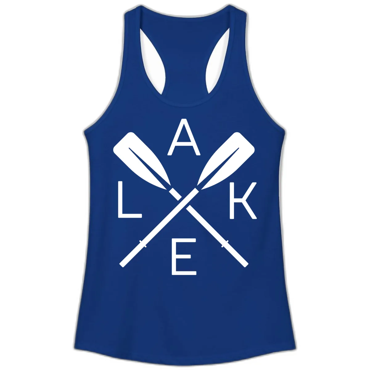 Lake Day Crossed Oars Ladies Tank in Solid Royal
