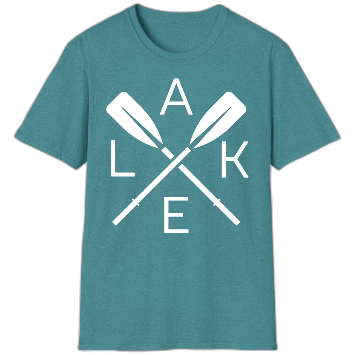 Lake Day Crossed Oars T-Shirt in Heather Galapagos Blue