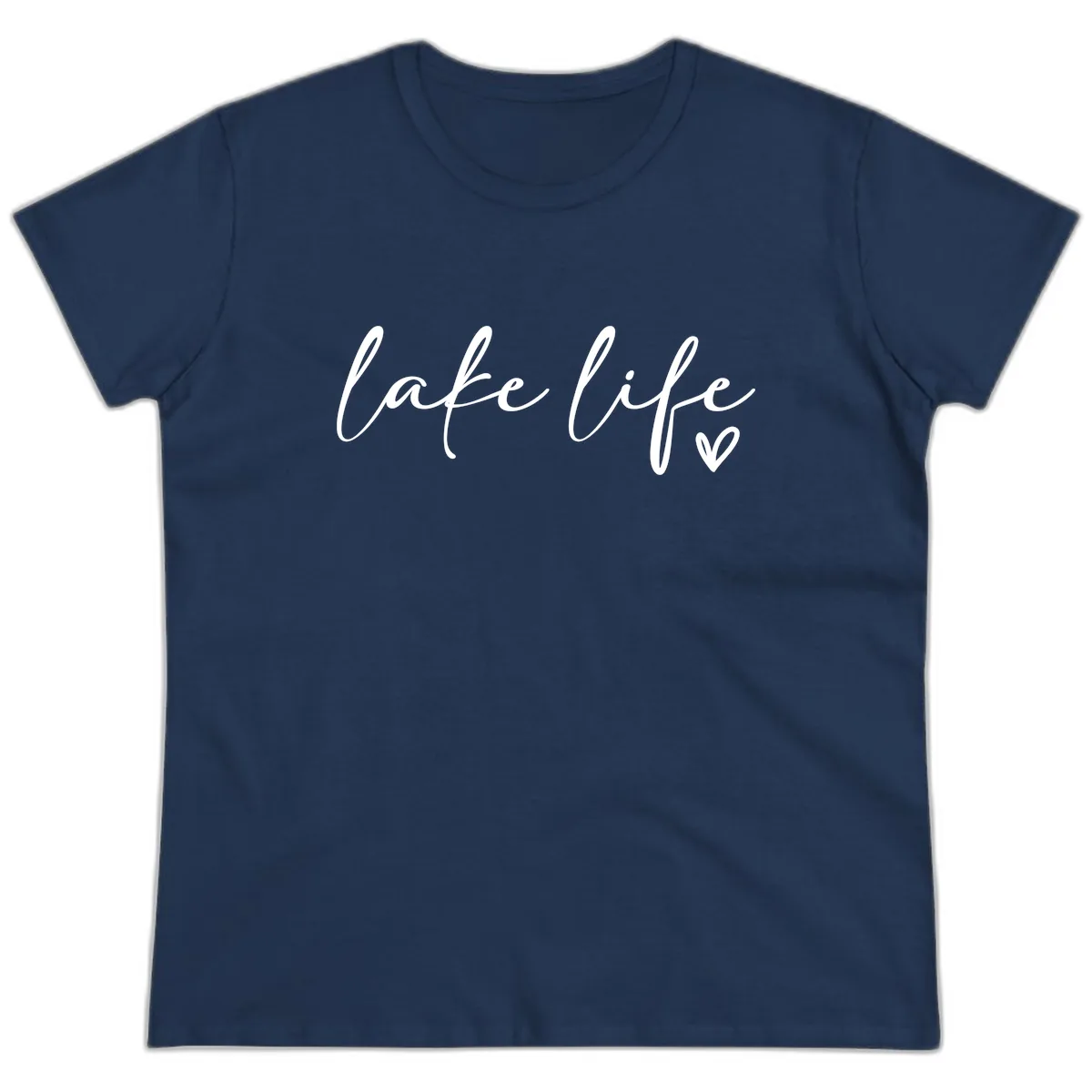 Lake Life Script Design Ladies Tee in Navy