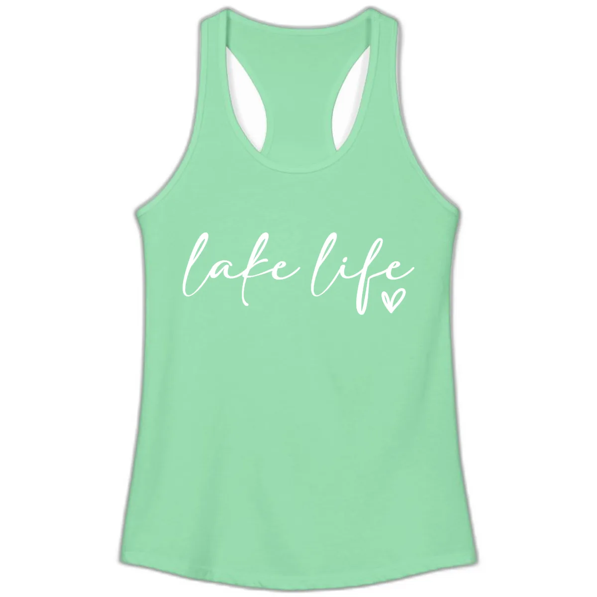 Lake Life Script Design Ladies Tank in Solid Mint