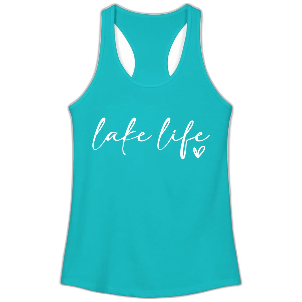 Lake Life Script Design Ladies Tank in Tahiti Blue