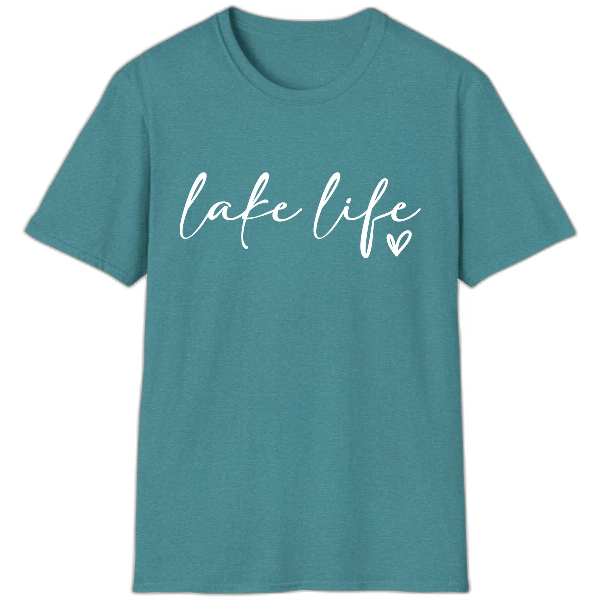 Lake Life Script Design T-Shirt in Heather Galapagos Blue