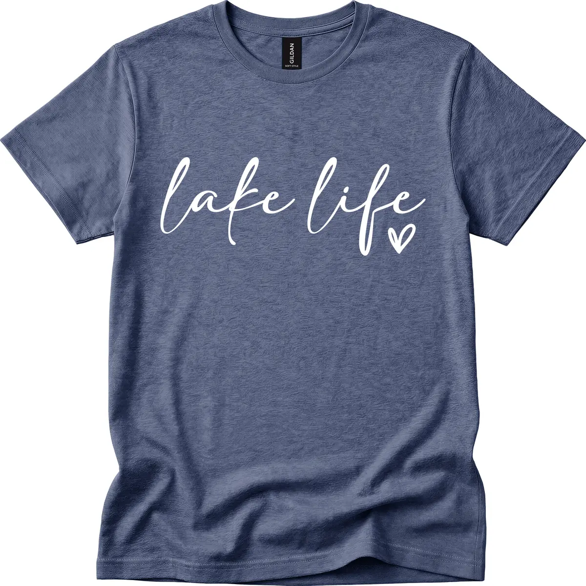 Lake Life Script Design T-Shirt in Heather Navy