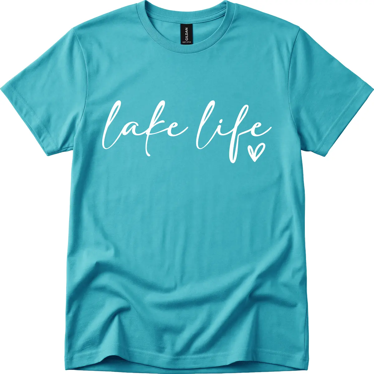 Lake Life Script Design T-Shirt in Tropical Blue