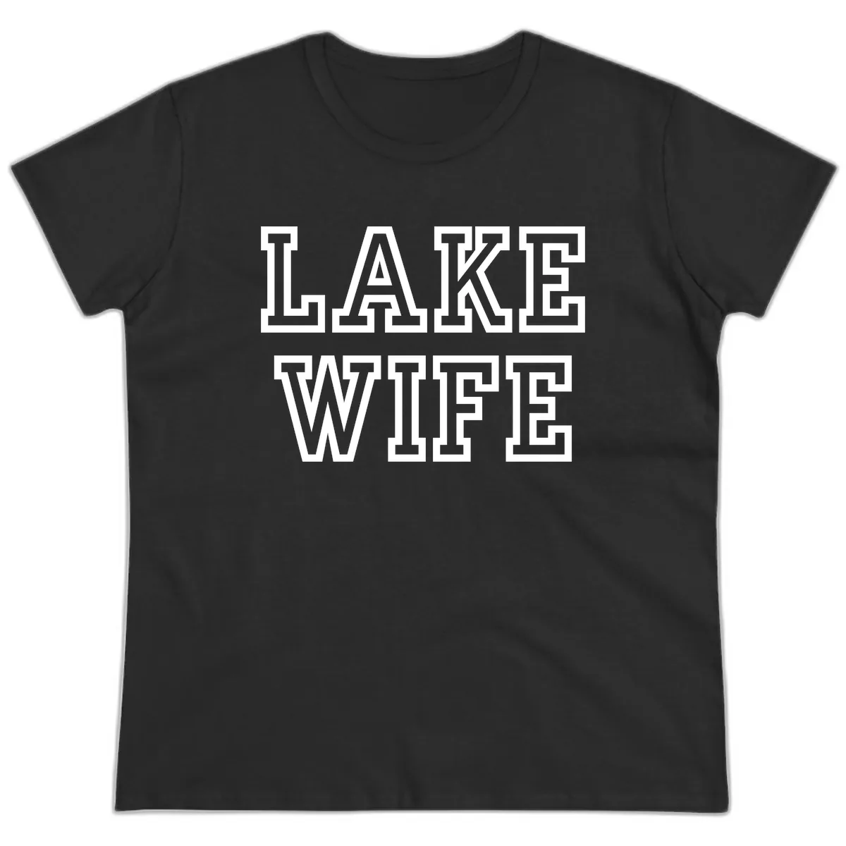 Lake Wife Collegiate Style Ladies Tee in Black
