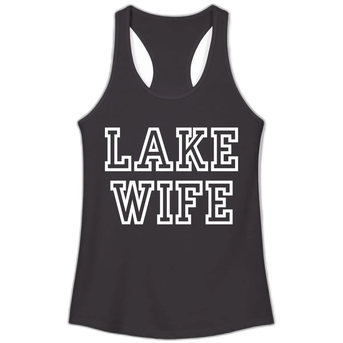 Lake Wife Collegiate Style Ladies Tank in Black