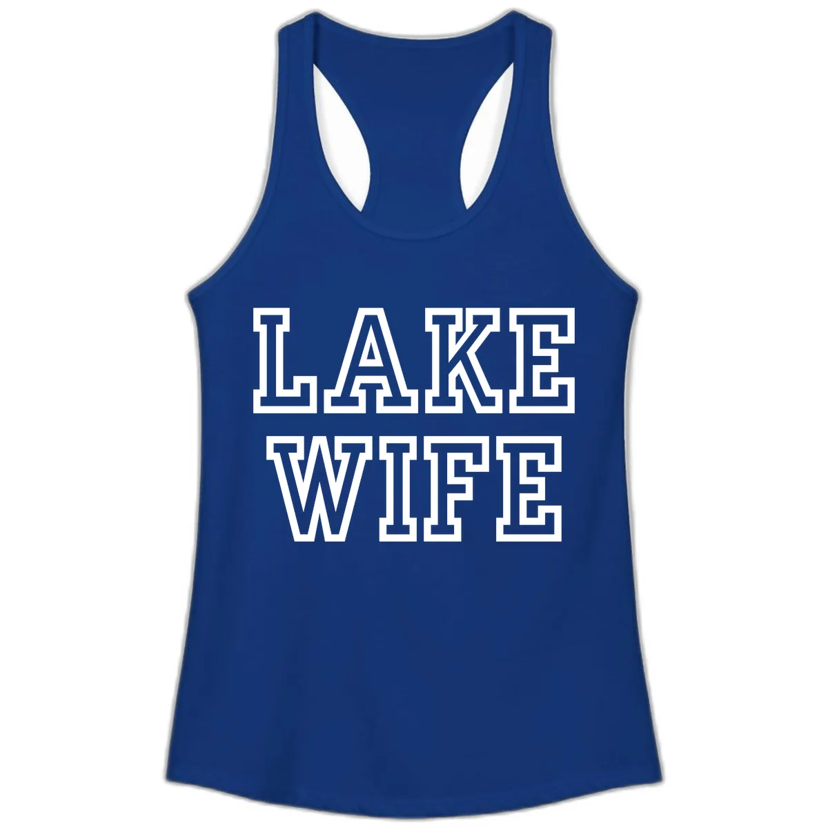 Lake Wife Collegiate Style Ladies Tank in Solid Royal