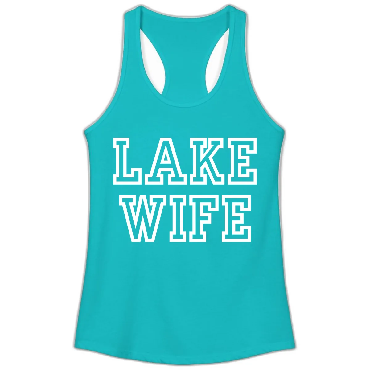 Lake Wife Collegiate Style Ladies Tank in Tahiti Blue