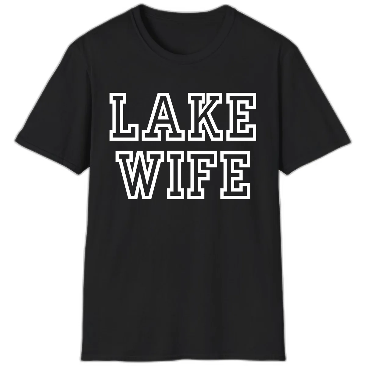 Lake Wife Collegiate Style T-Shirt in Black
