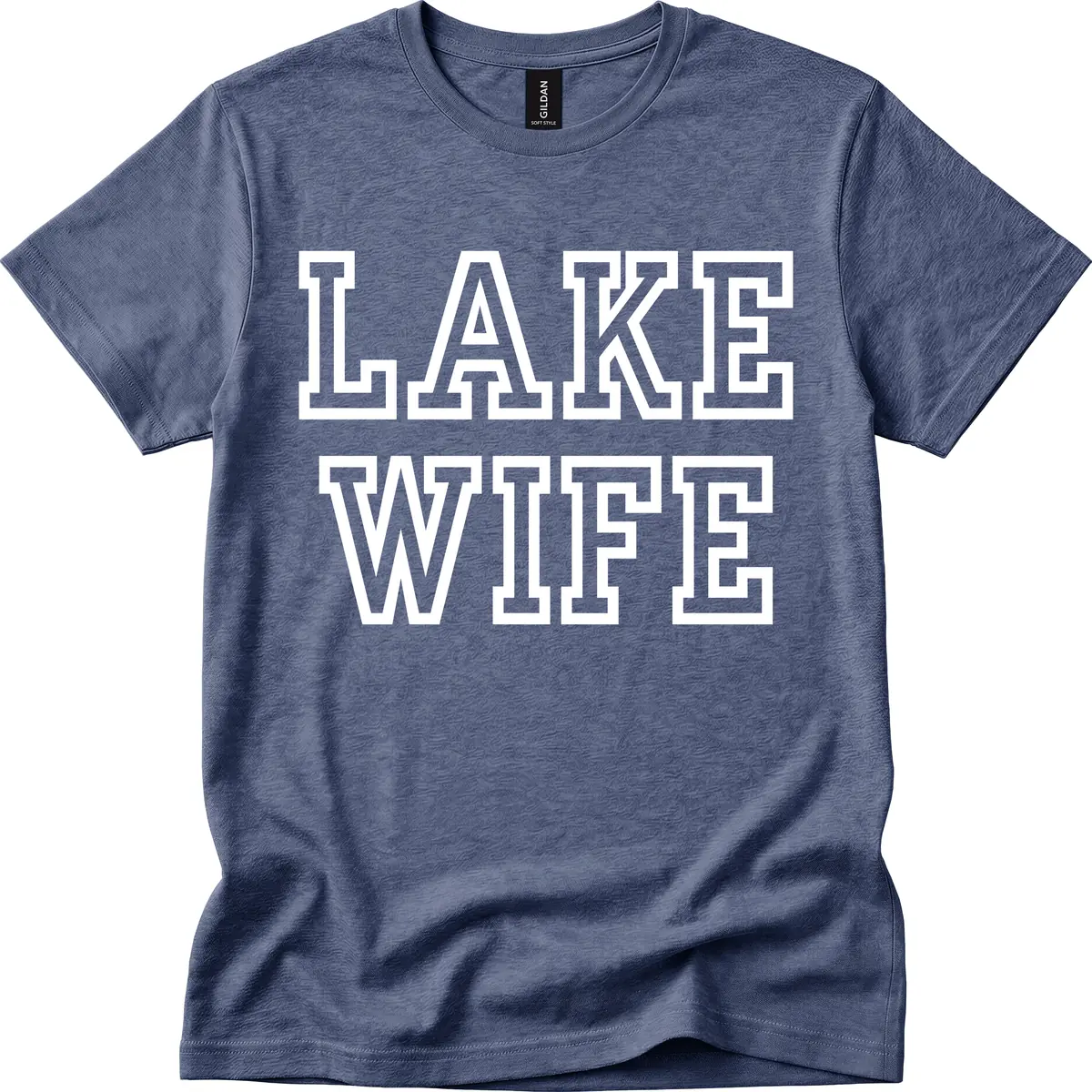 Lake Wife Collegiate Style T-Shirt in Heather Navy