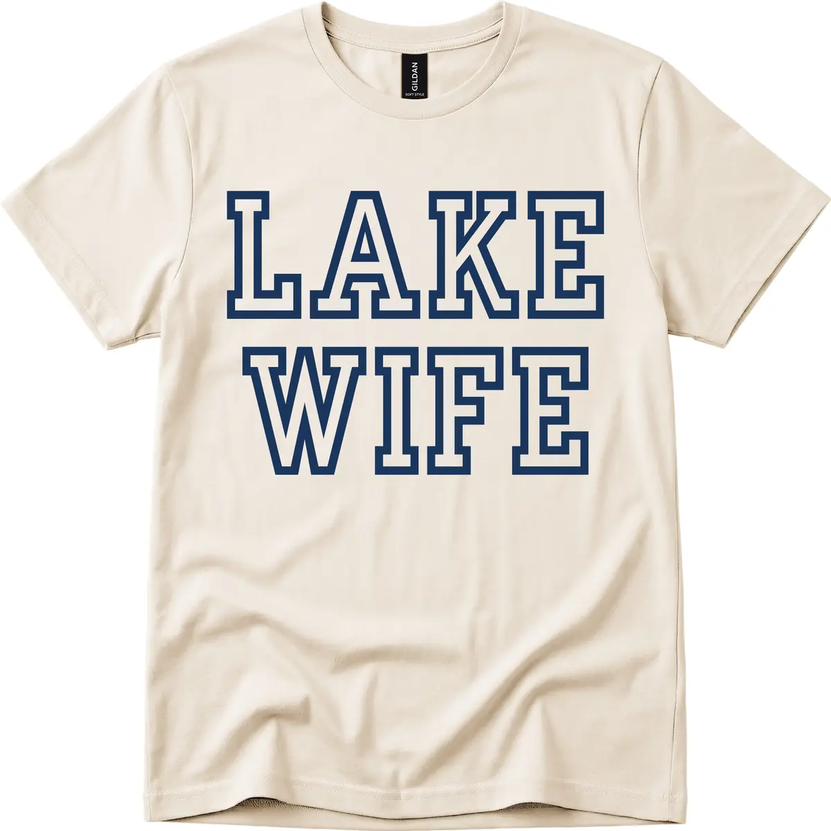 Lake Wife Collegiate Style T-Shirt in Natural
