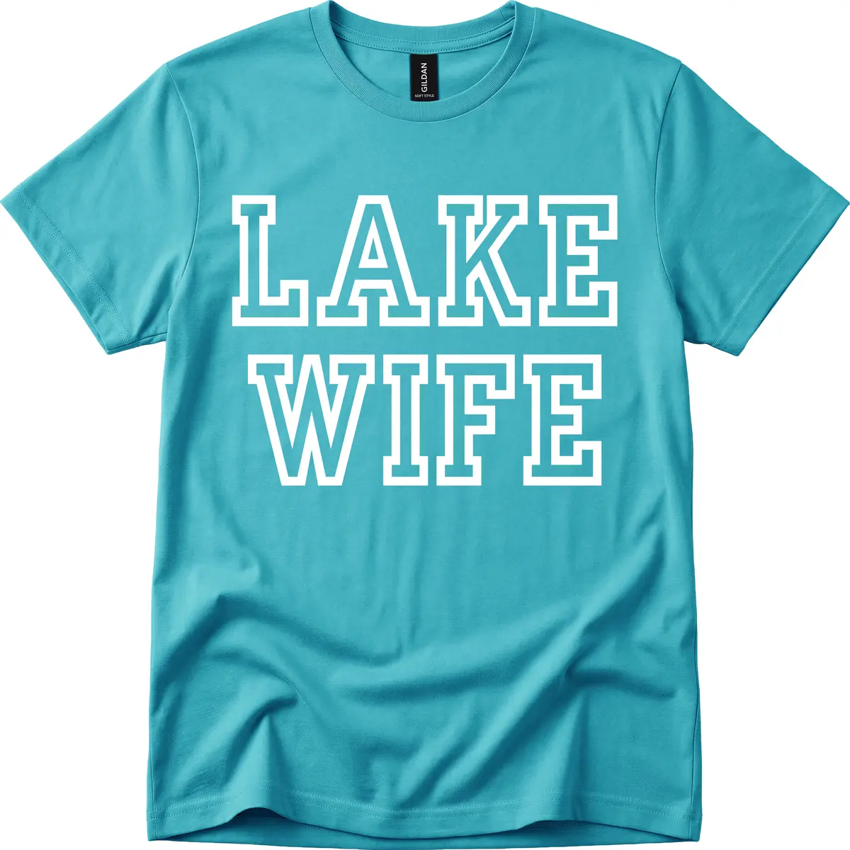 Lake Wife Collegiate Style T-Shirt in Tropical Blue