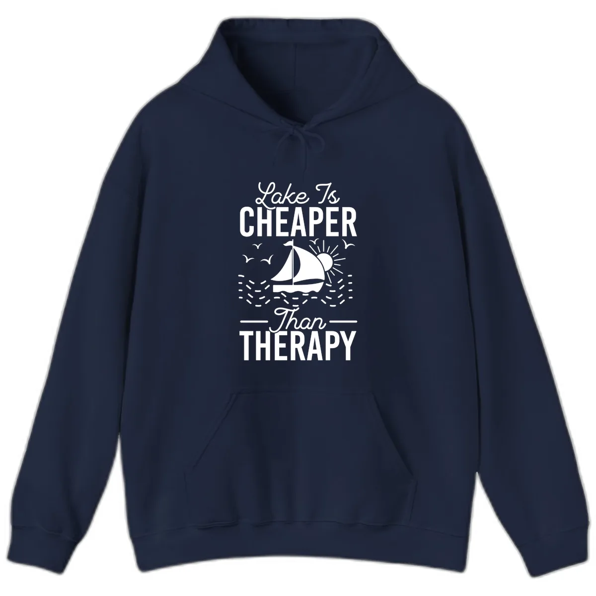 Lake Is Cheaper Than Therapy Hoodie in Navy