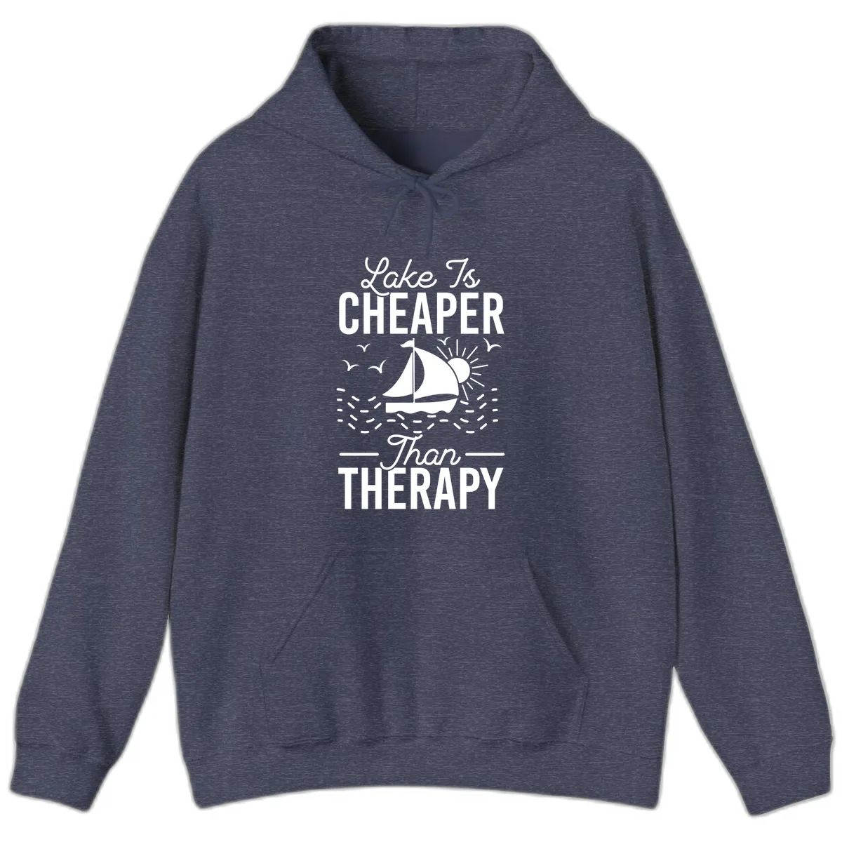 Lake Is Cheaper Than Therapy Hoodie in Heather Sport Dark Navy