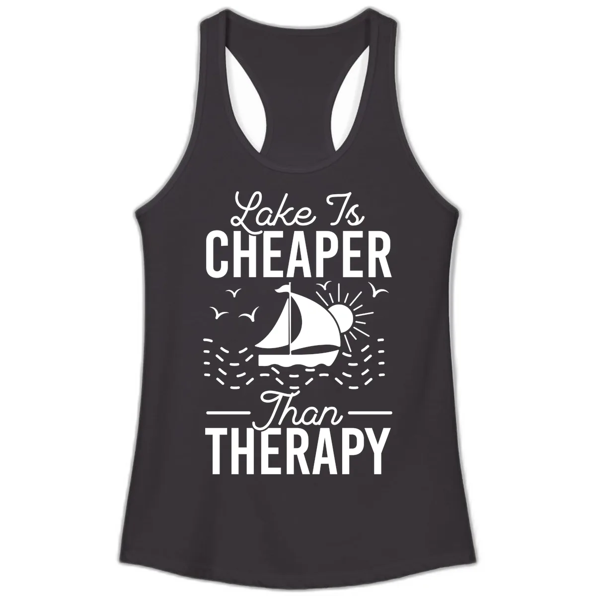 Lake Is Cheaper Than Therapy Ladies Tank in Black