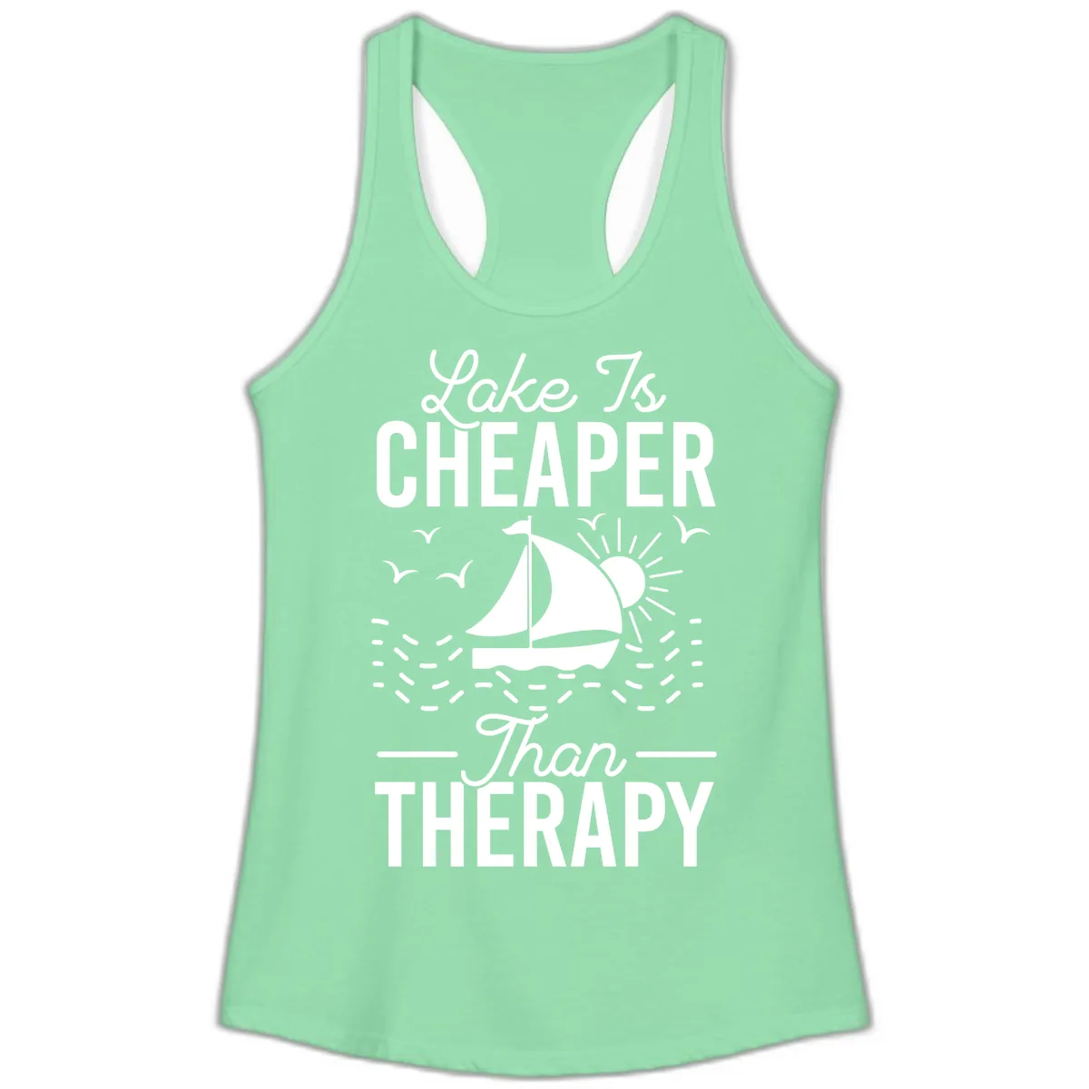 Lake Is Cheaper Than Therapy Ladies Tank in Solid Mint