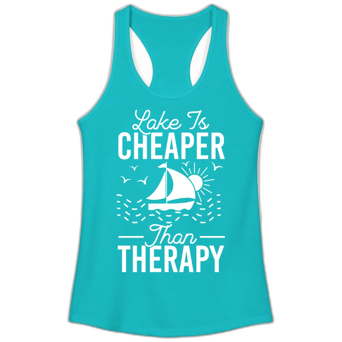 Lake Is Cheaper Than Therapy Ladies Tank in Tahiti Blue