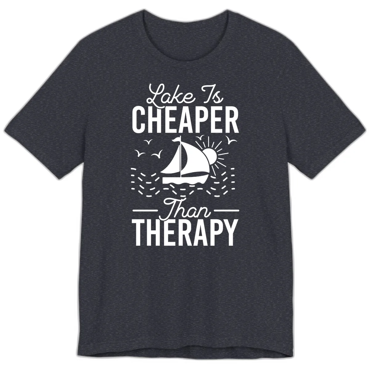 Lake Is Cheaper Than Therapy Premium T-Shirt in Heather Navy