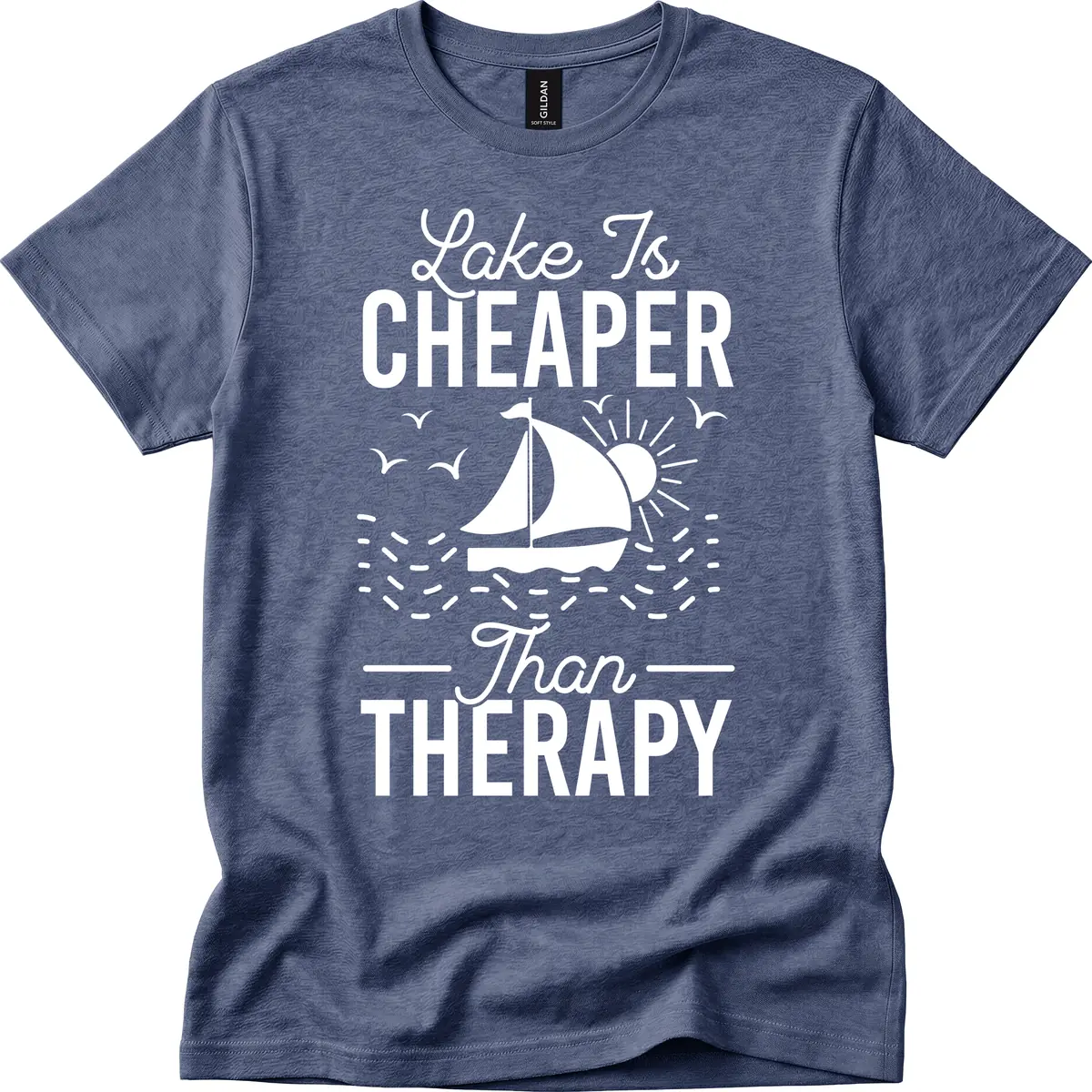 Lake Is Cheaper Than Therapy T-Shirt in Heather Navy