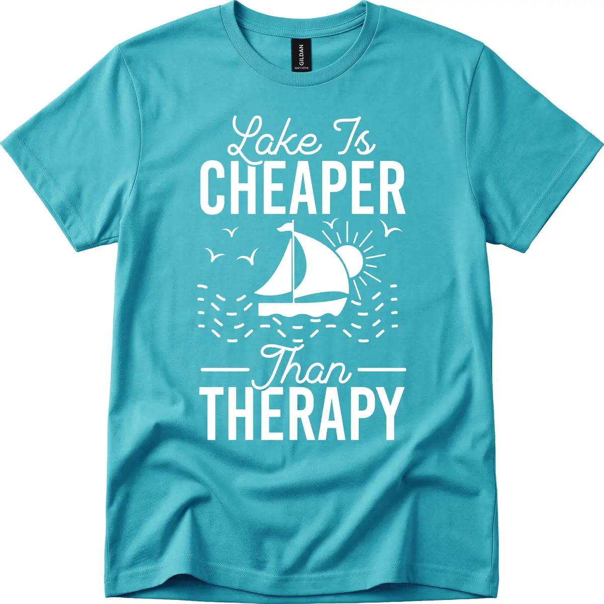 Lake Is Cheaper Than Therapy T-Shirt in Tropical Blue