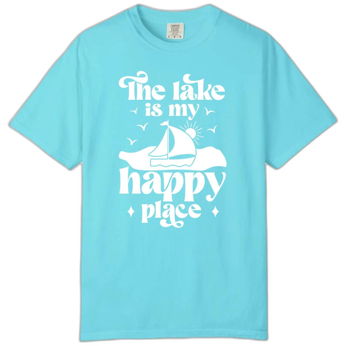 The Lake Is My Happy Place Comfort Color in Lagoon Blue