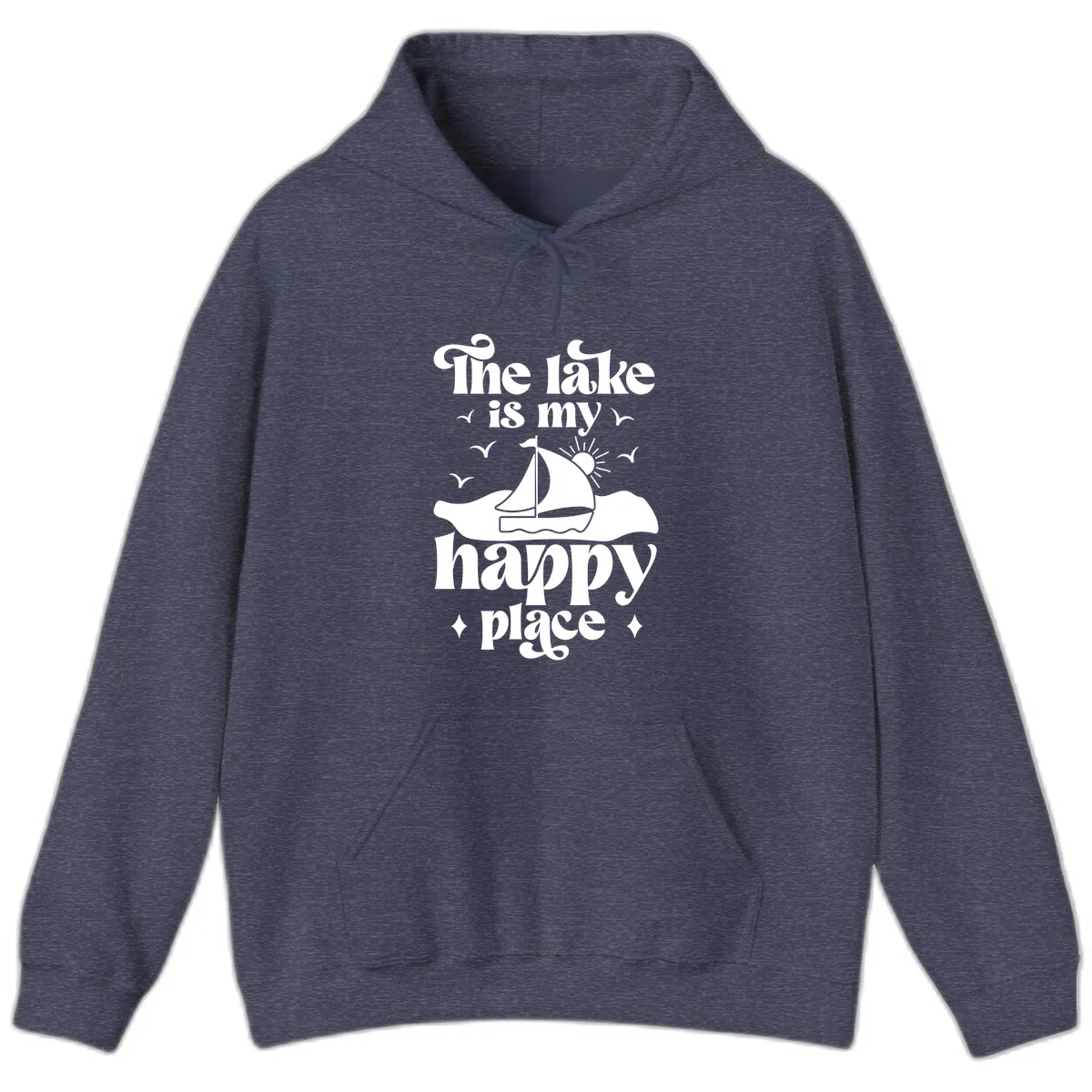 The Lake Is My Happy Place Hoodie in Heather Sport Dark Navy