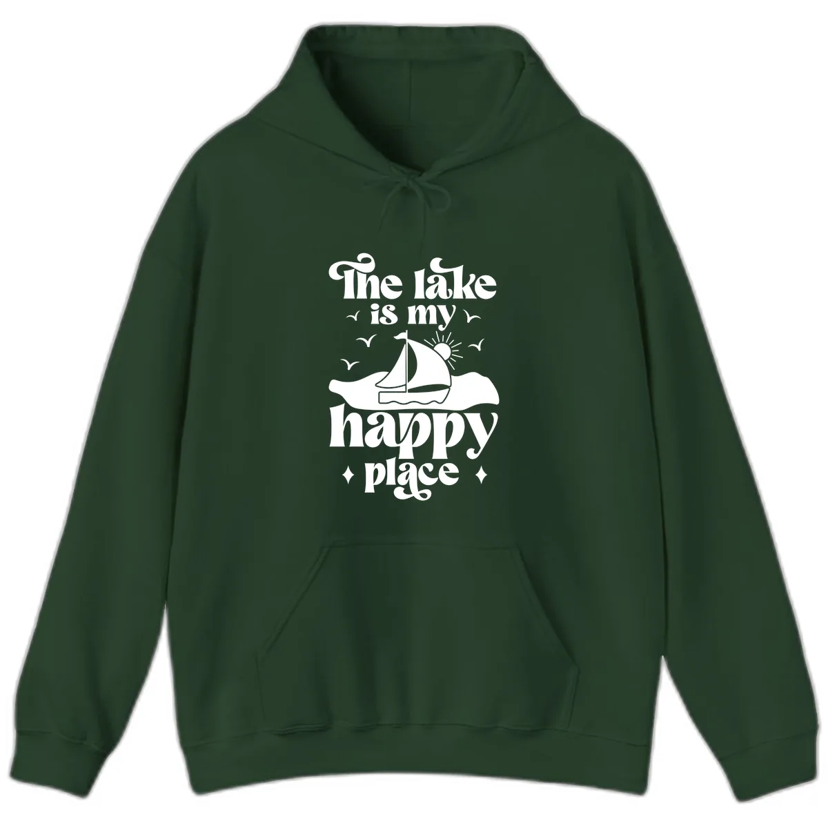 The Lake Is My Happy Place Hoodie in Forest Green