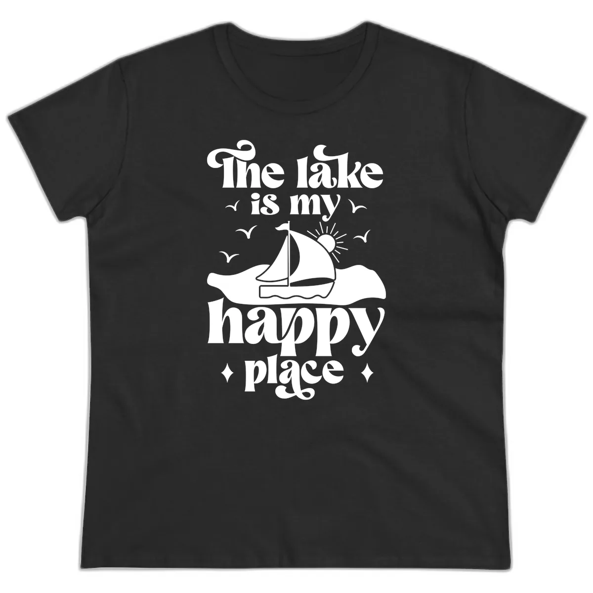 The Lake Is My Happy Place Ladies Tee in Black