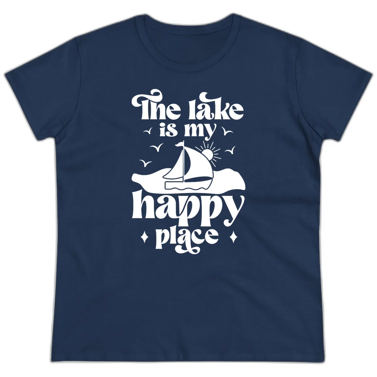 The Lake Is My Happy Place Ladies Tee in Navy