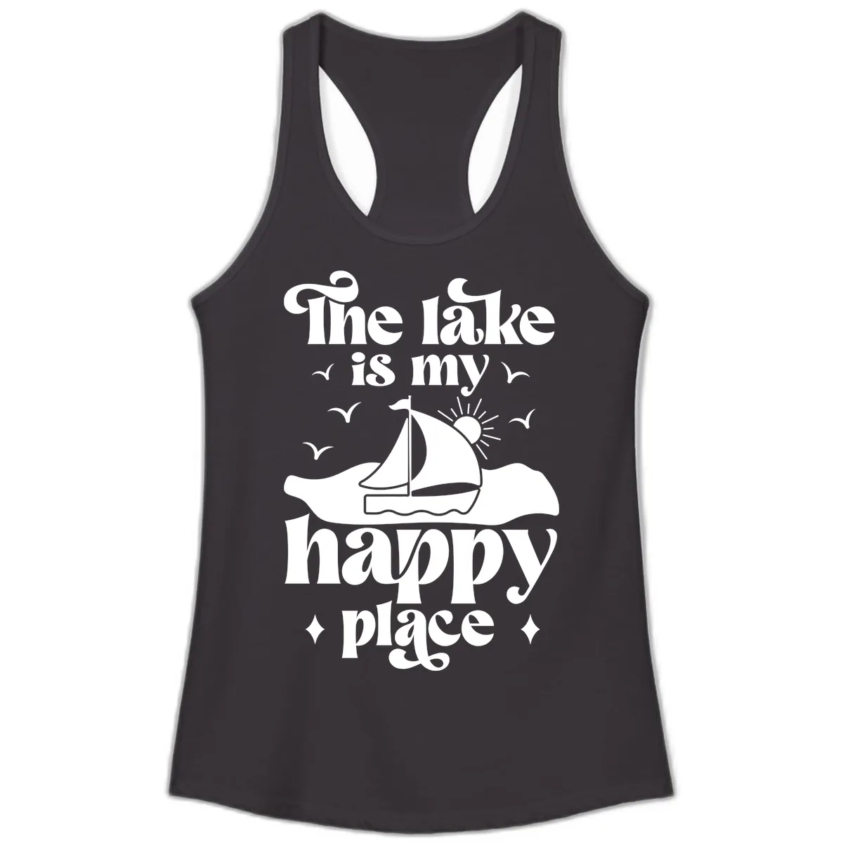 The Lake Is My Happy Place Ladies Tank in Black