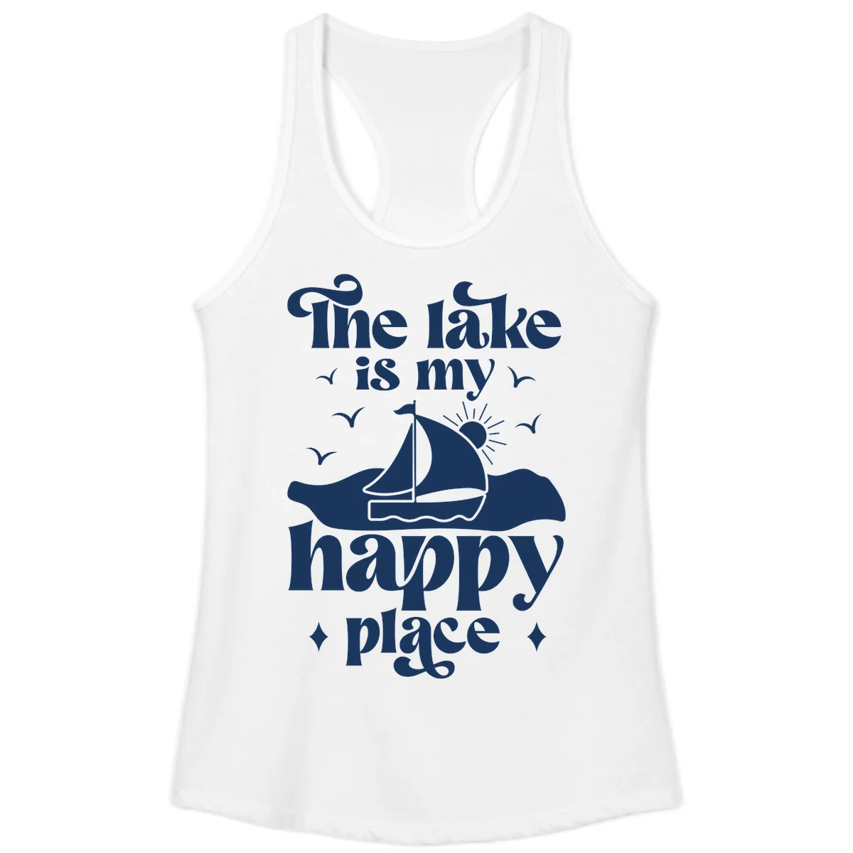 The Lake Is My Happy Place Ladies Tank in White