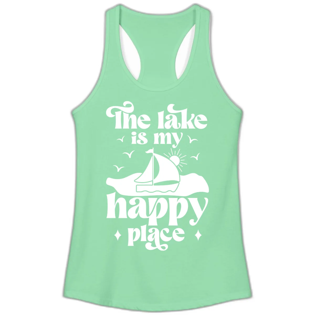 The Lake Is My Happy Place Ladies Tank in Solid Mint