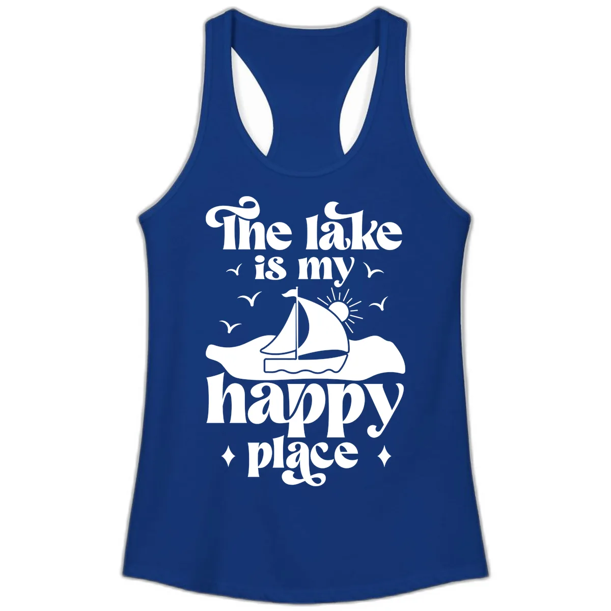 The Lake Is My Happy Place Ladies Tank in Solid Royal
