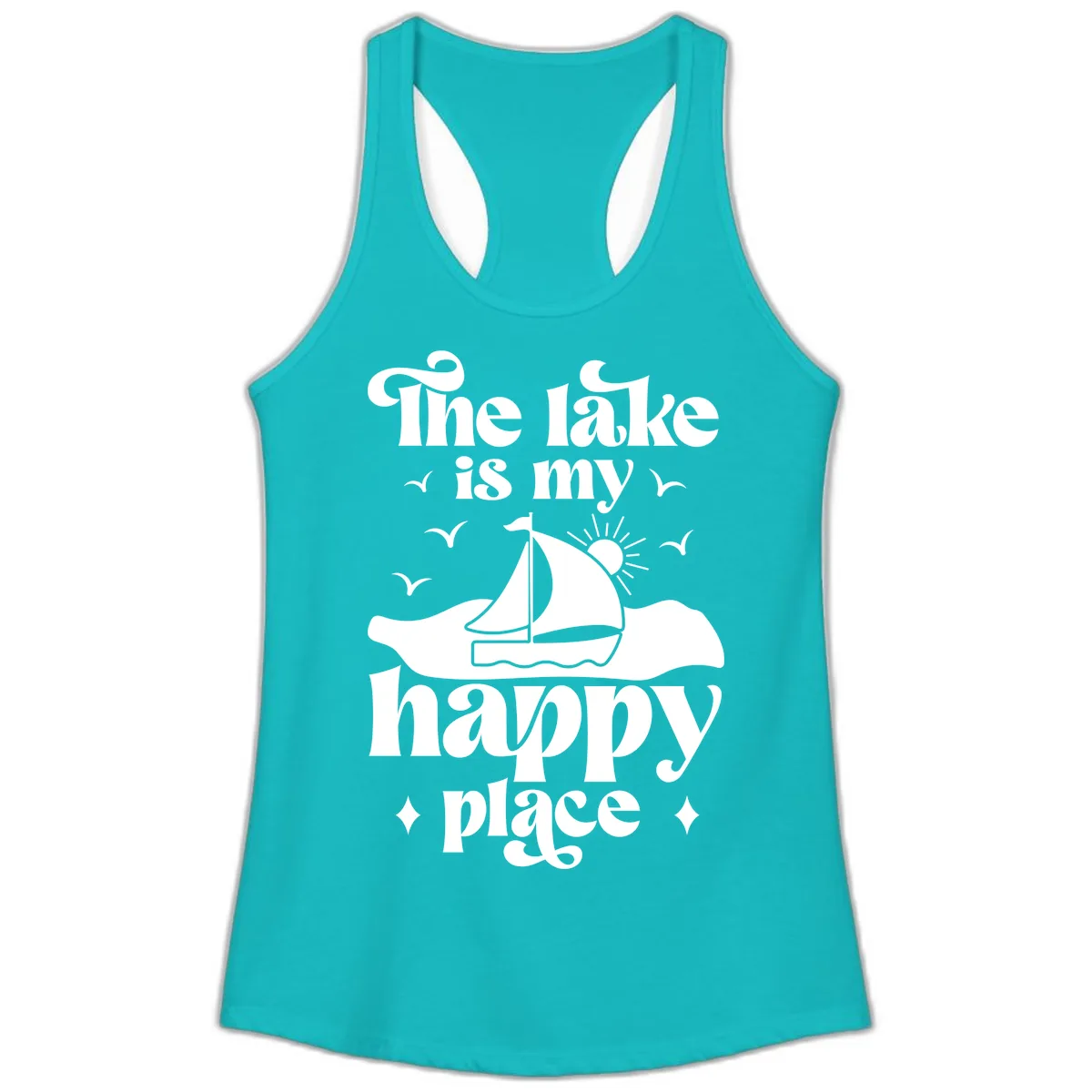 The Lake Is My Happy Place Ladies Tank in Tahiti Blue