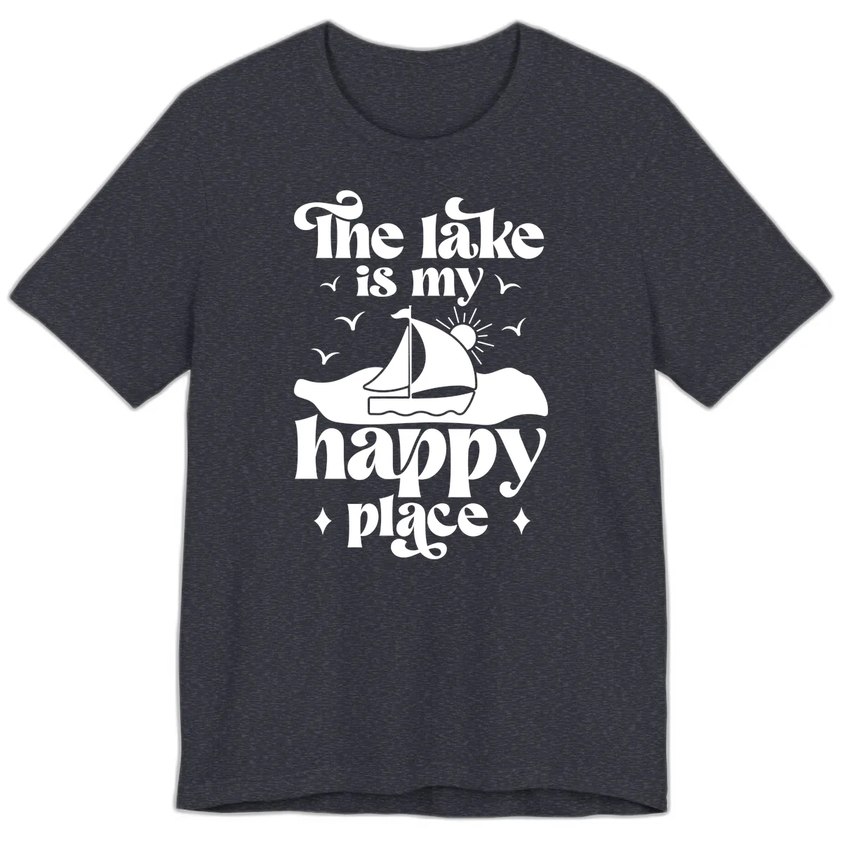 The Lake Is My Happy Place Premium T-Shirt in Heather Navy