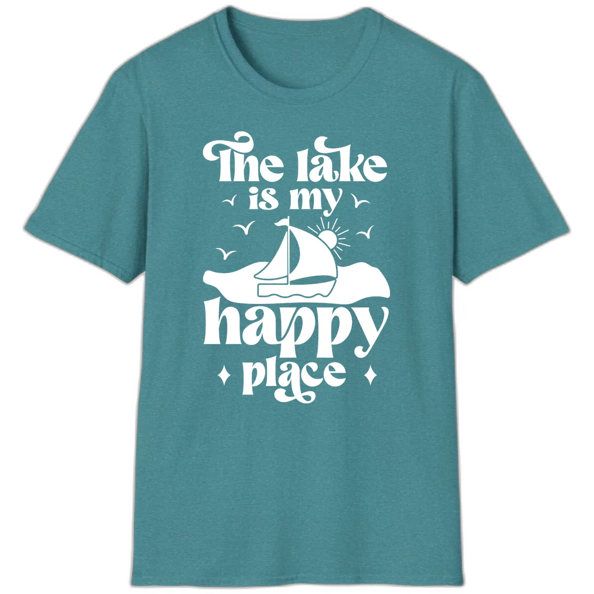 The Lake Is My Happy Place T-Shirt in Heather Galapagos Blue