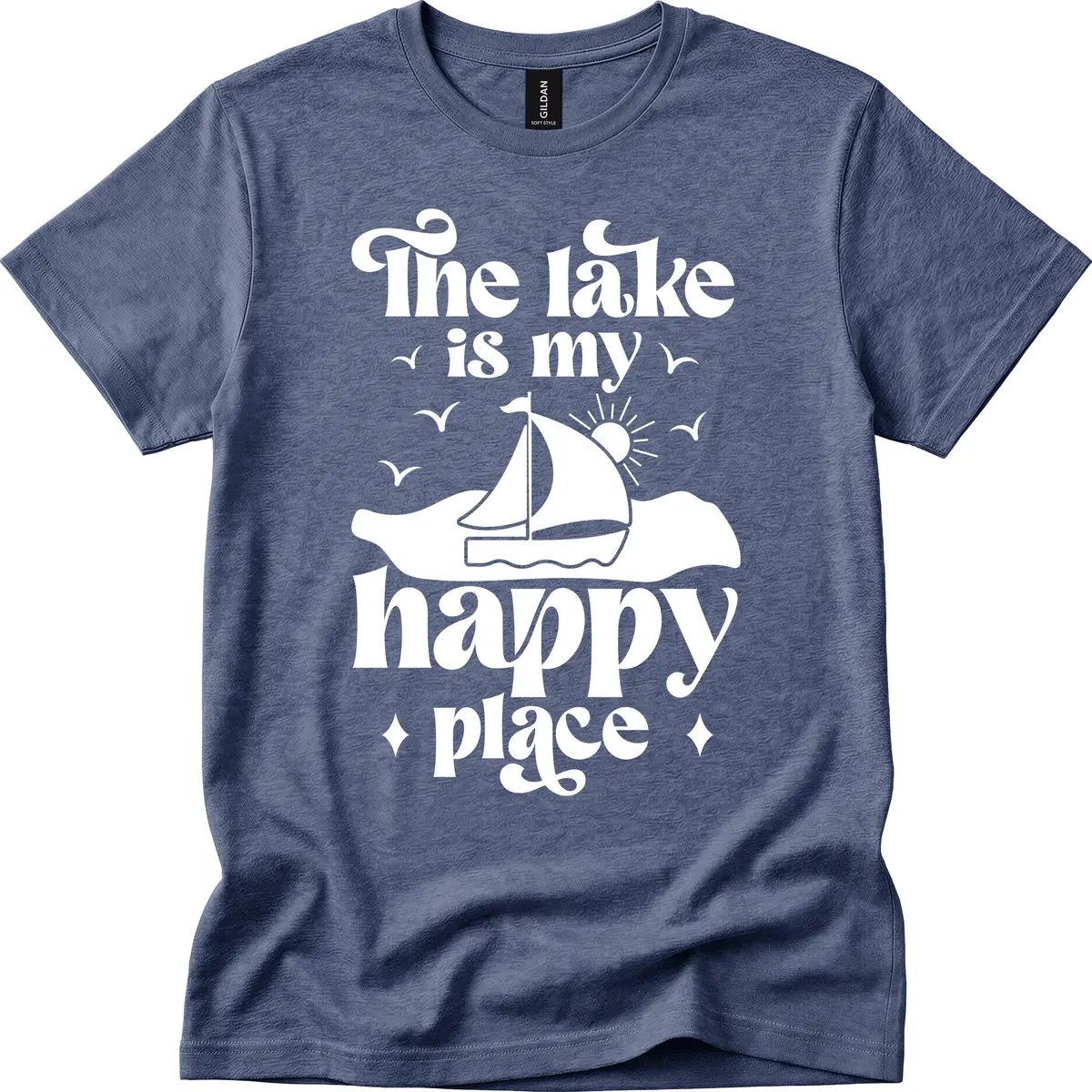 The Lake Is My Happy Place T-Shirt in Heather Navy