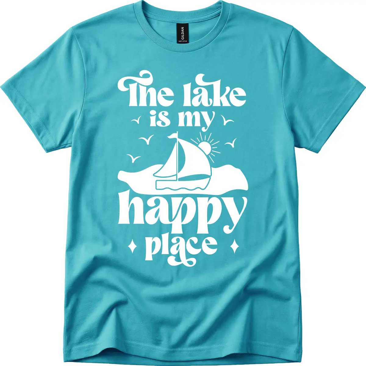 The Lake Is My Happy Place T-Shirt in Tropical Blue