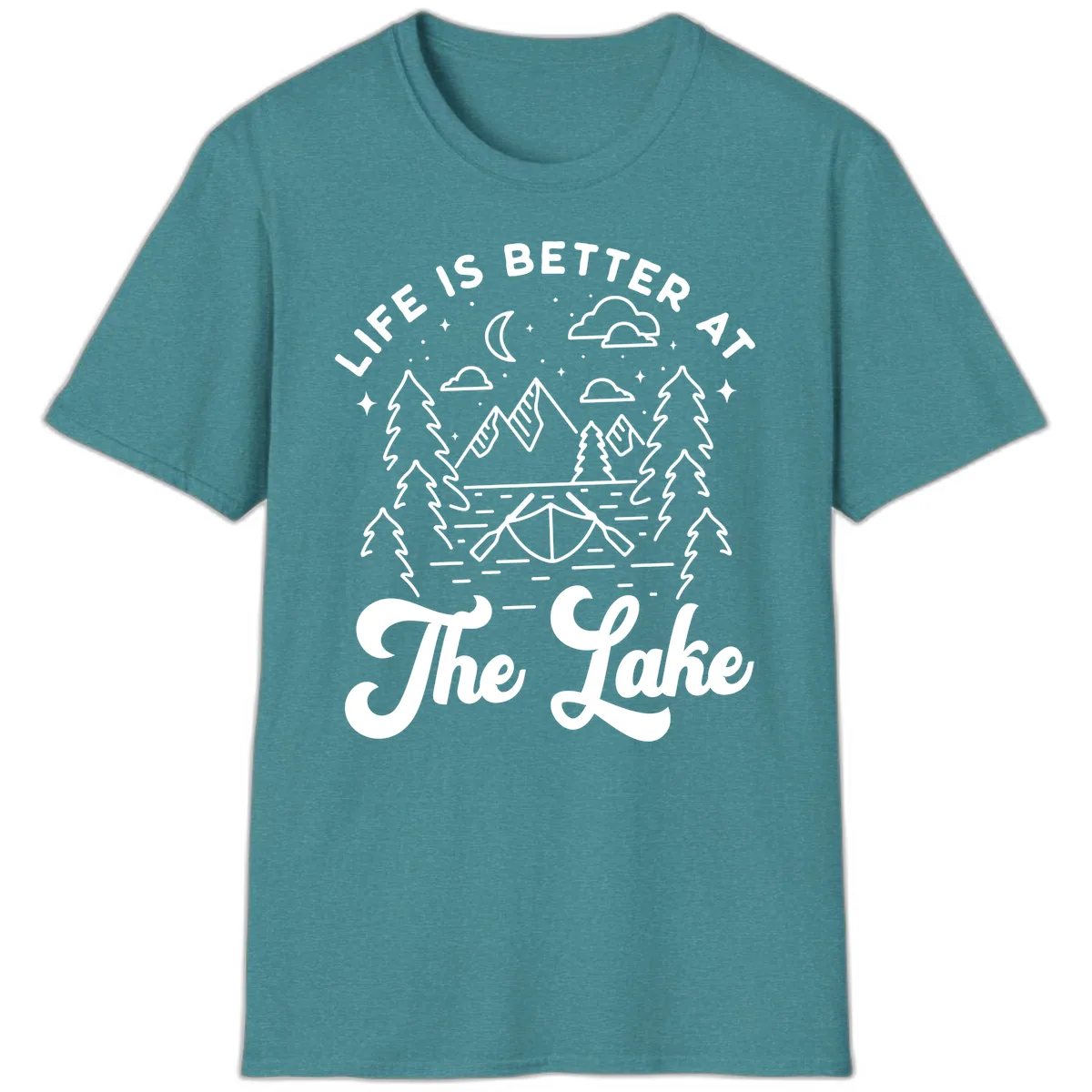 Life Is Better At The Lake T-Shirt in Heather Galapagos Blue