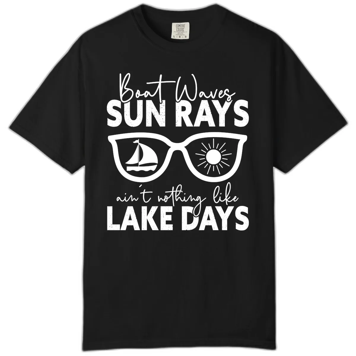 Boat Waves Sun Rays Lake Days Comfort Color in Black