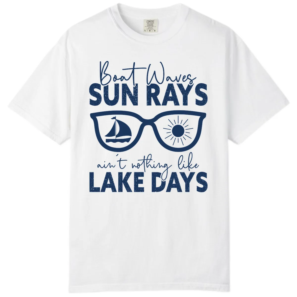 Boat Waves Sun Rays Lake Days Comfort Color in White