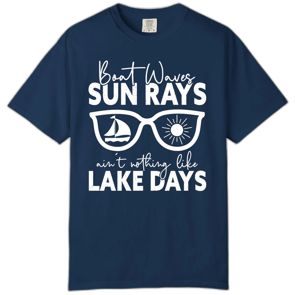 Boat Waves Sun Rays Lake Days Comfort Color in Navy