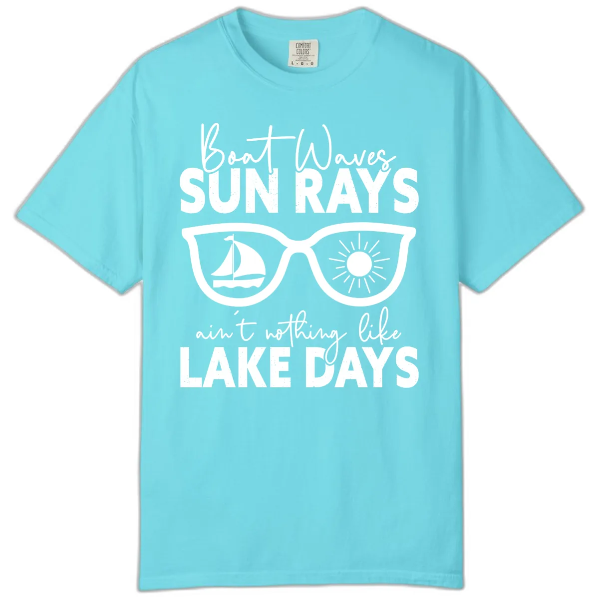 Boat Waves Sun Rays Lake Days Comfort Color in Lagoon Blue