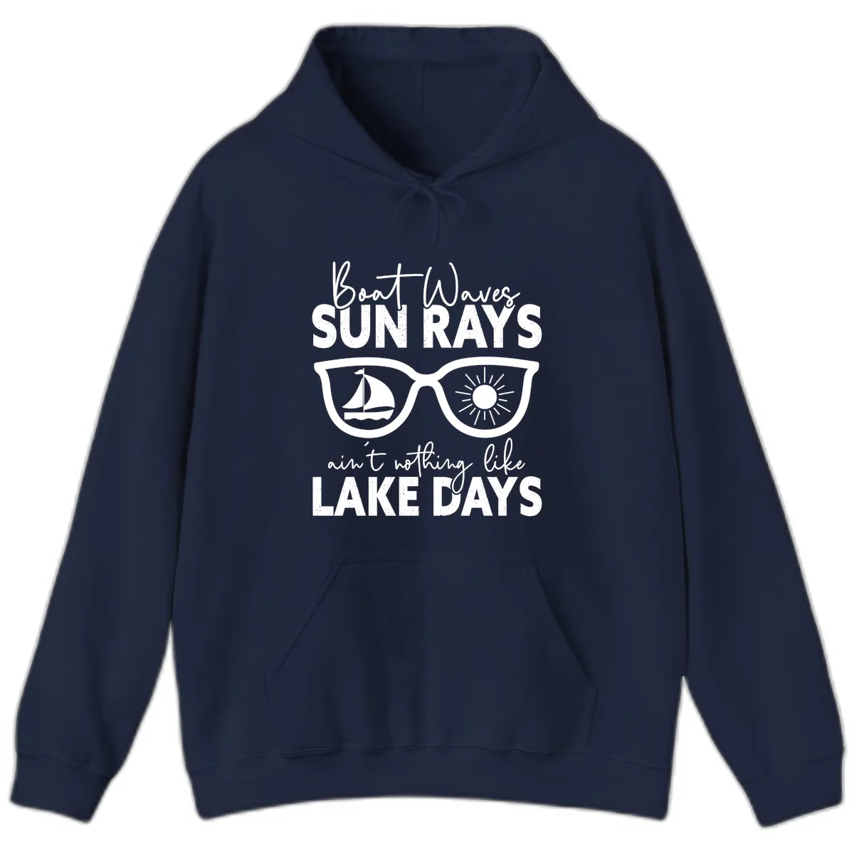 Boat Waves Sun Rays Lake Days Hoodie in Navy