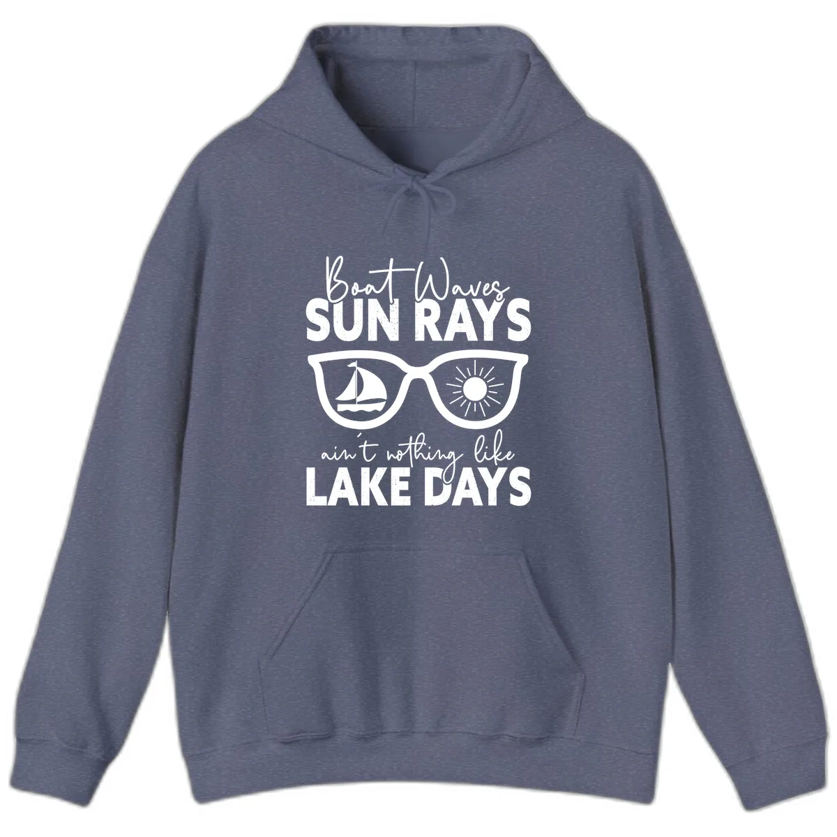 Boat Waves Sun Rays Lake Days Hoodie in Heather Navy