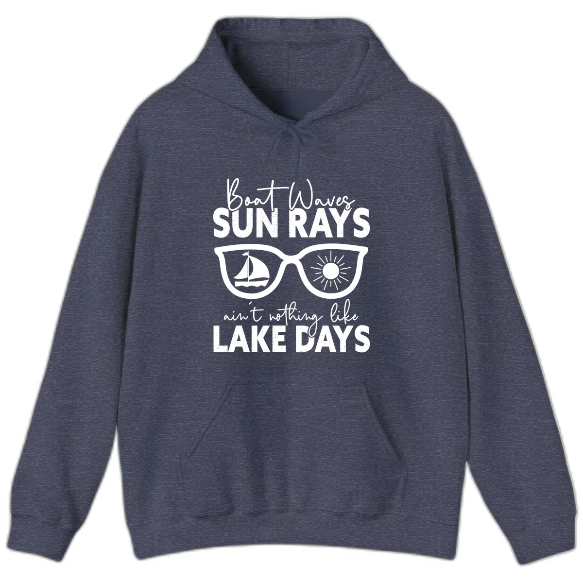 Boat Waves Sun Rays Lake Days Hoodie in Heather Sport Dark Navy