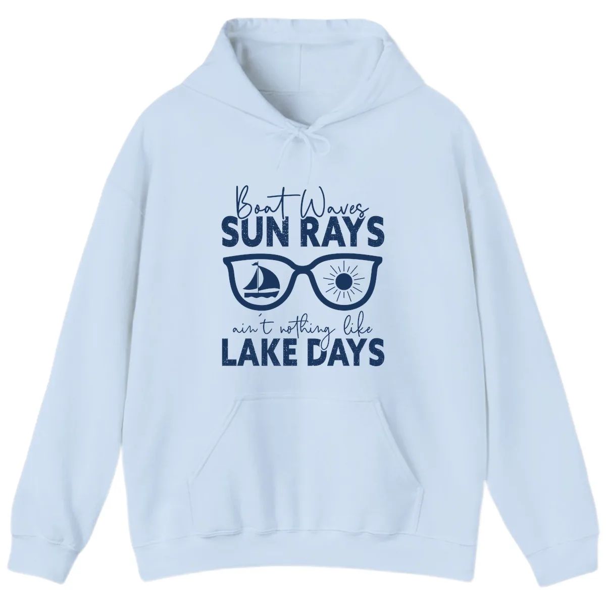 Boat Waves Sun Rays Lake Days Hoodie in Light Blue